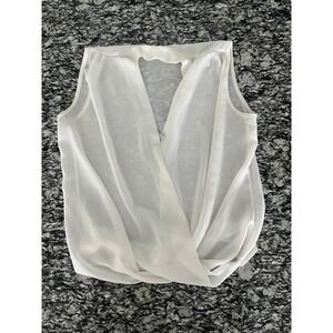 A'GACI White Sheer Chiffon Draped Surplice Sleeveless Blouse Top C2852 Size M